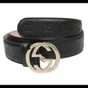 Gucci Black Guccissima Leather InterlockingGG Belt
